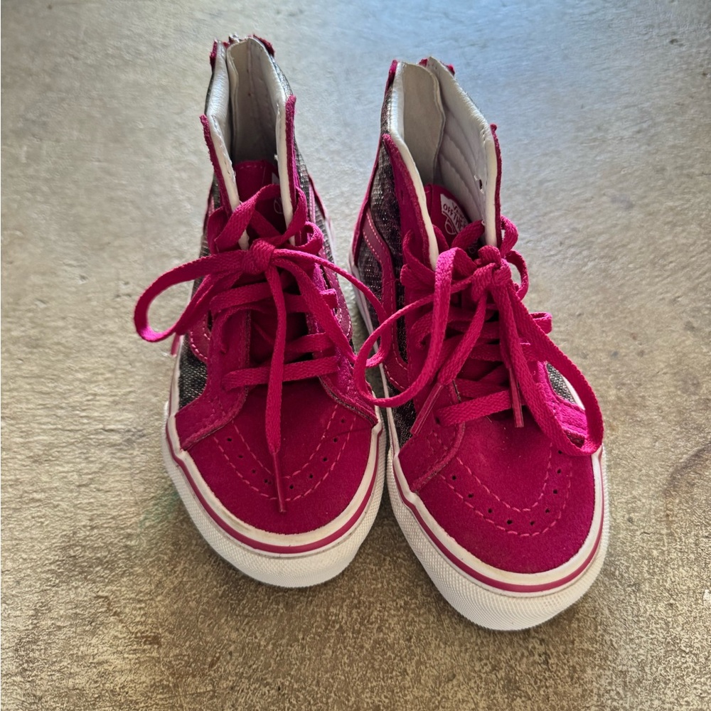 Vans Kids Hot Pink and Silver High-Top Sneakers